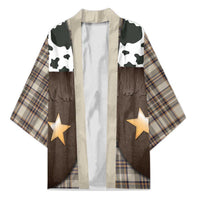 Cowboy Vest Costume Kimono Brown Beige Plaid Pattern - Wonder Print Shop