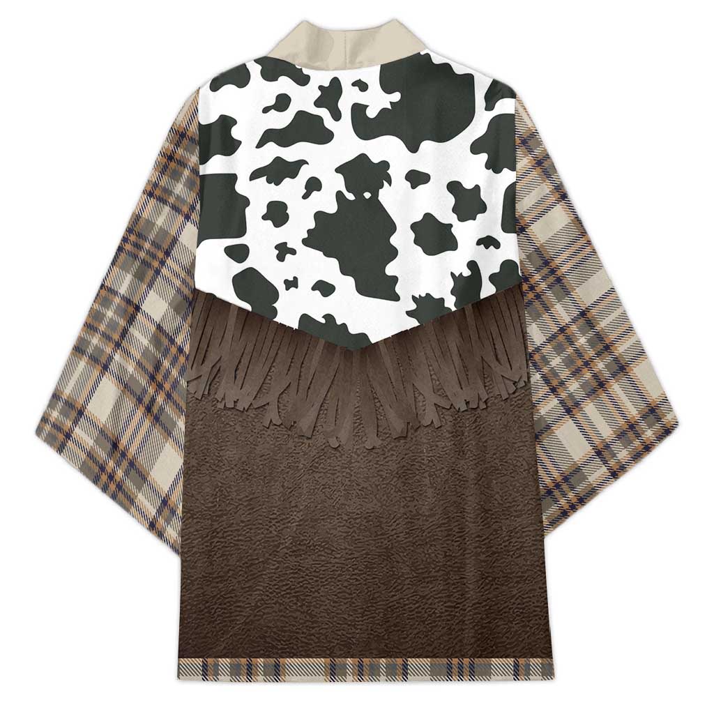 Cowboy Vest Costume Kimono Brown Beige Plaid Pattern - Wonder Print Shop