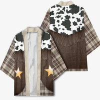 Cowboy Vest Costume Kimono Brown Beige Plaid Pattern - Wonder Print Shop
