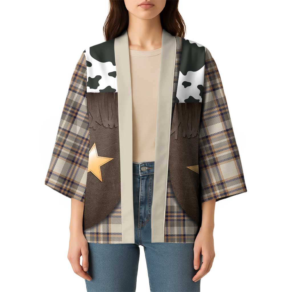 Cowboy Vest Costume Kimono Brown Beige Plaid Pattern - Wonder Print Shop