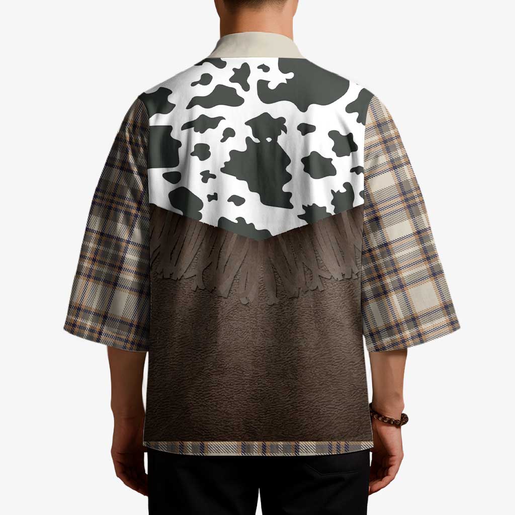Cowboy Vest Costume Kimono Brown Beige Plaid Pattern - Wonder Print Shop