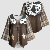 Cowboy Vest Costume Kimono Sleeve Blouse Brown Beige Plaid Pattern - Wonder Print Shop