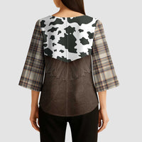 Cowboy Vest Costume Kimono Sleeve Blouse Brown Beige Plaid Pattern - Wonder Print Shop