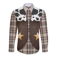 Cowboy Vest Costume Long Sleeve Button Shirt Brown Beige Plaid Pattern - Wonder Print Shop