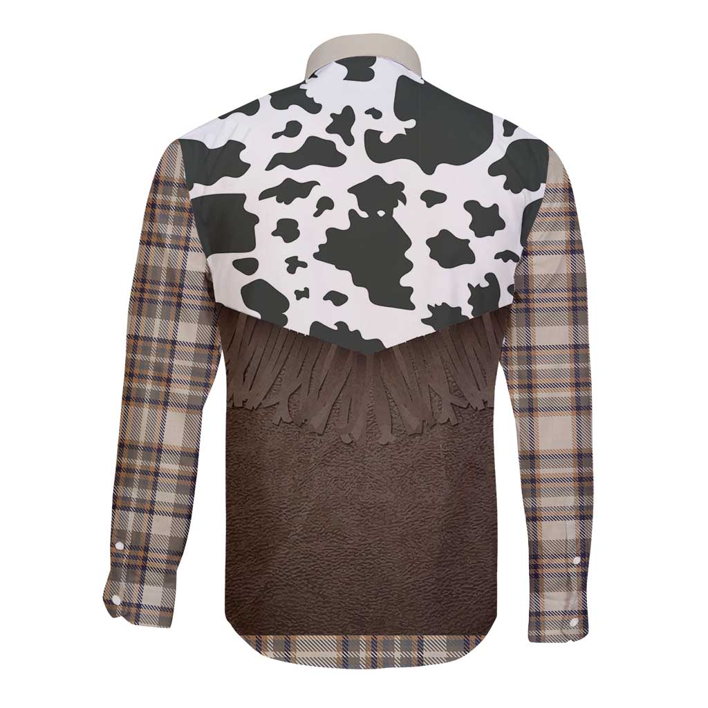Cowboy Vest Costume Long Sleeve Button Shirt Brown Beige Plaid Pattern - Wonder Print Shop