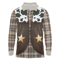Cowboy Vest Costume Long Sleeve Polo Shirt Brown Beige Plaid Pattern - Wonder Print Shop