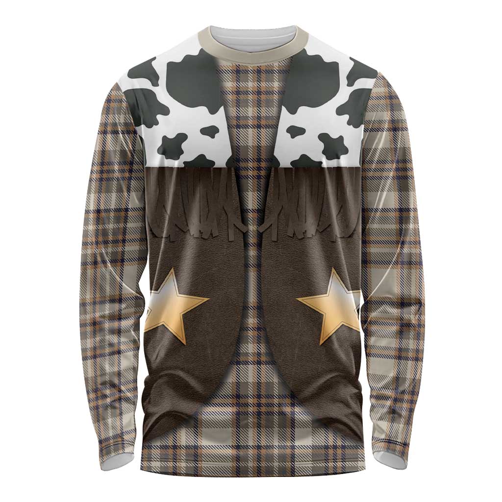 Cowboy Vest Costume Long Sleeve Shirt Brown Beige Plaid Pattern - Wonder Print Shop