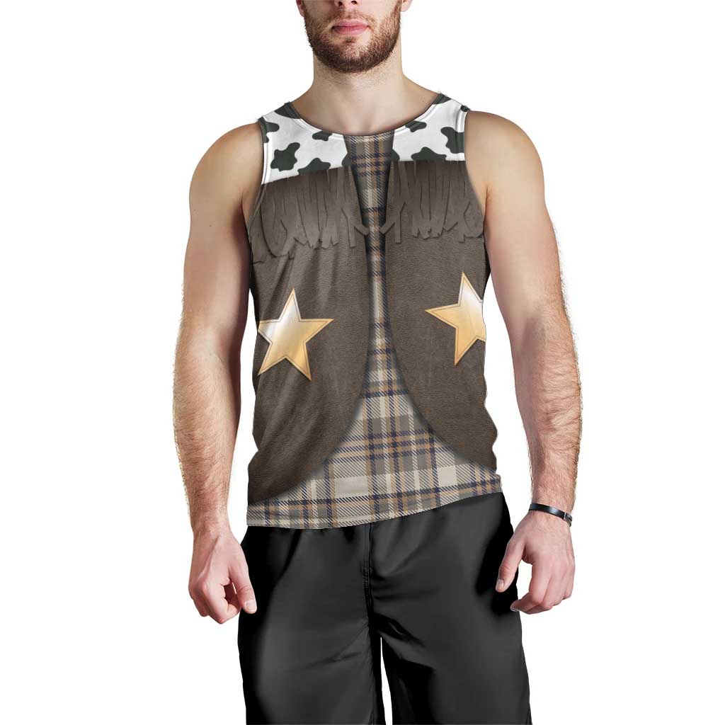 Cowboy Vest Costume Men Tank Top Brown Beige Plaid Pattern - Wonder Print Shop