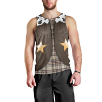 Cowboy Vest Costume Men Tank Top Brown Beige Plaid Pattern - Wonder Print Shop
