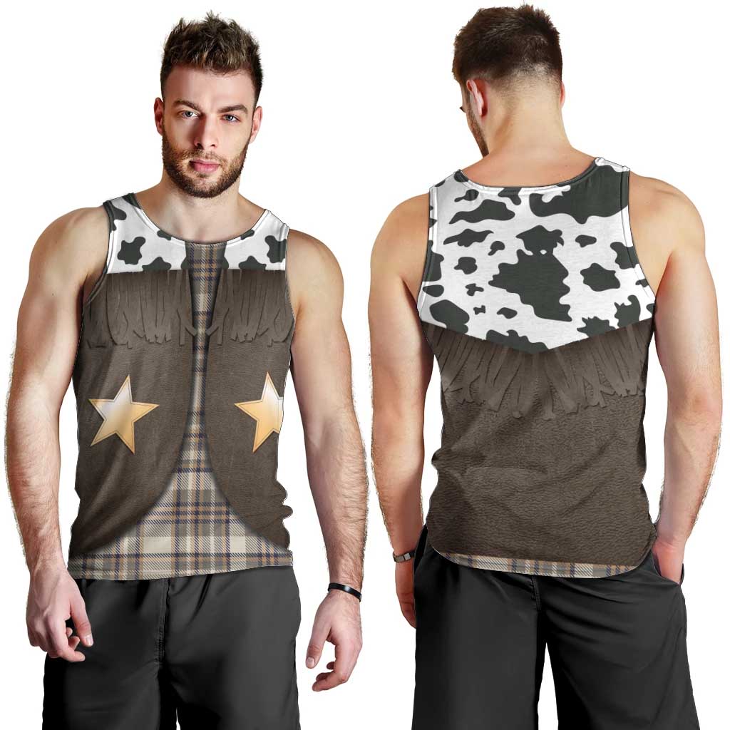 Cowboy Vest Costume Men Tank Top Brown Beige Plaid Pattern - Wonder Print Shop