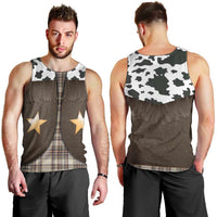 Cowboy Vest Costume Men Tank Top Brown Beige Plaid Pattern - Wonder Print Shop