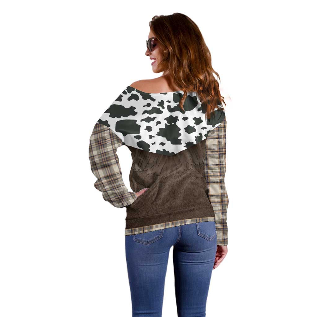 Cowboy Vest Costume Off Shoulder Sweater Brown Beige Plaid Pattern - Wonder Print Shop