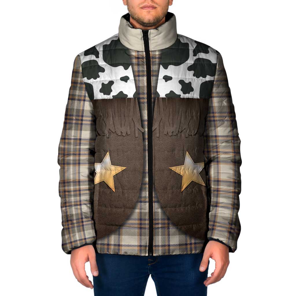 Cowboy Vest Costume Padded Jacket Brown Beige Plaid Pattern - Wonder Print Shop