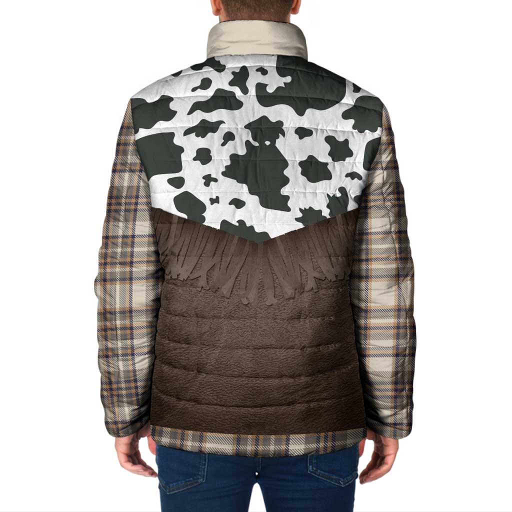 Cowboy Vest Costume Padded Jacket Brown Beige Plaid Pattern - Wonder Print Shop