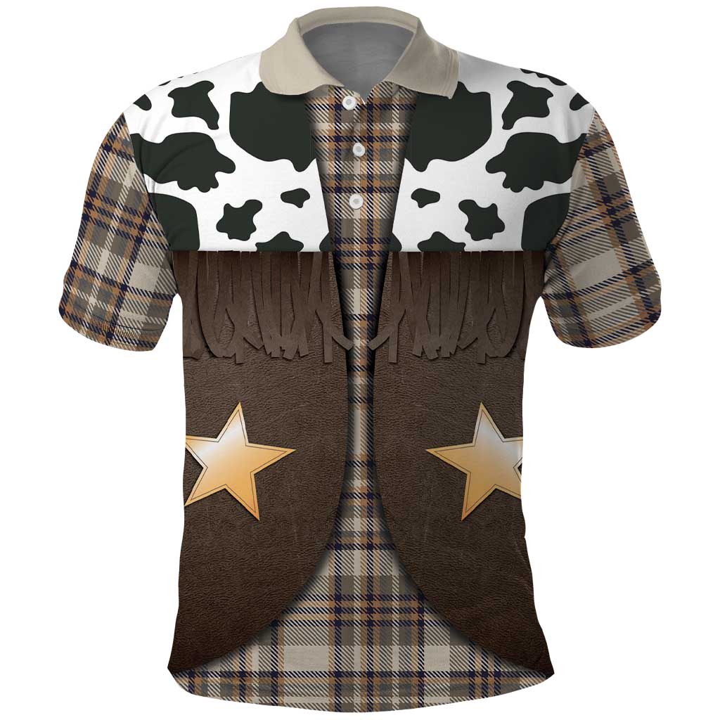 Cowboy Vest Costume Polo Shirt Brown Beige Plaid Pattern - Wonder Print Shop