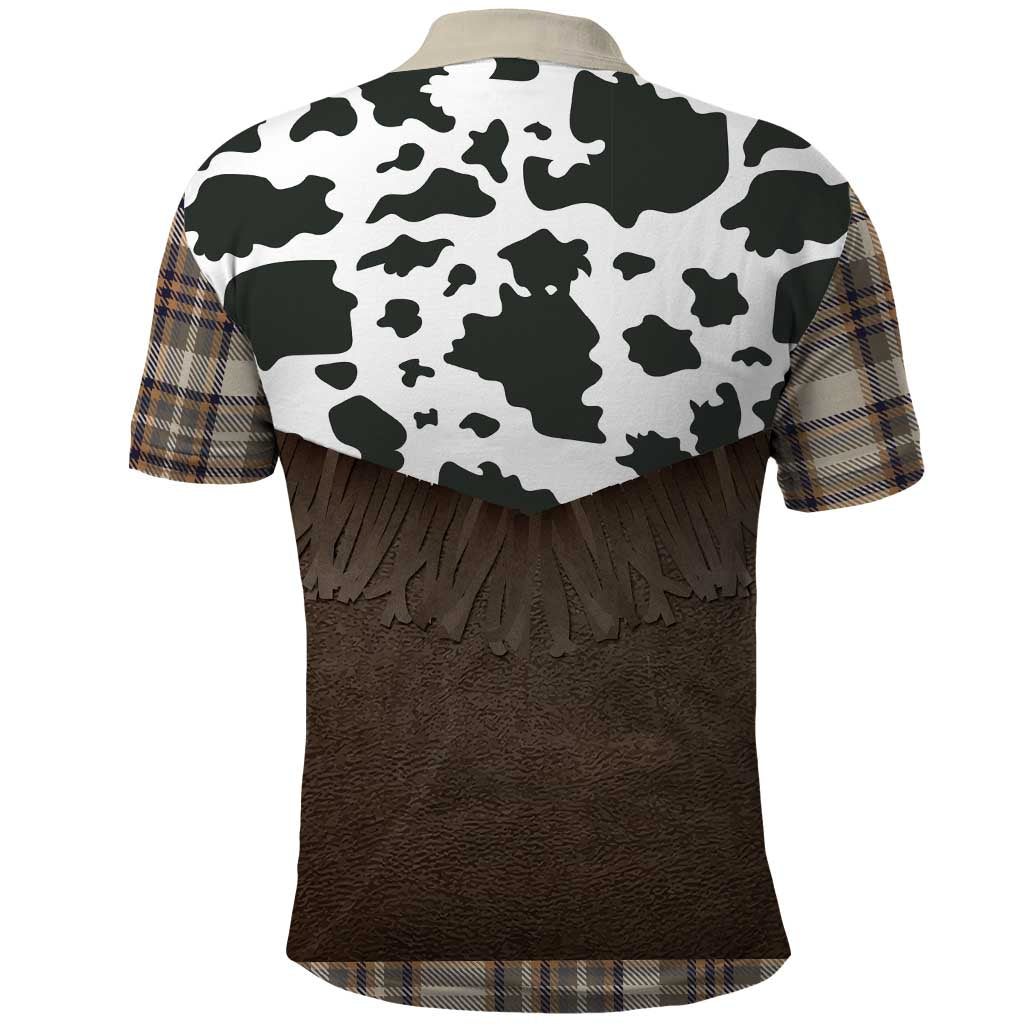 Cowboy Vest Costume Polo Shirt Brown Beige Plaid Pattern - Wonder Print Shop