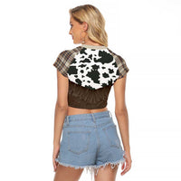 Cowboy Vest Costume Raglan Cropped T Shirt Brown Beige Plaid Pattern - Wonder Print Shop