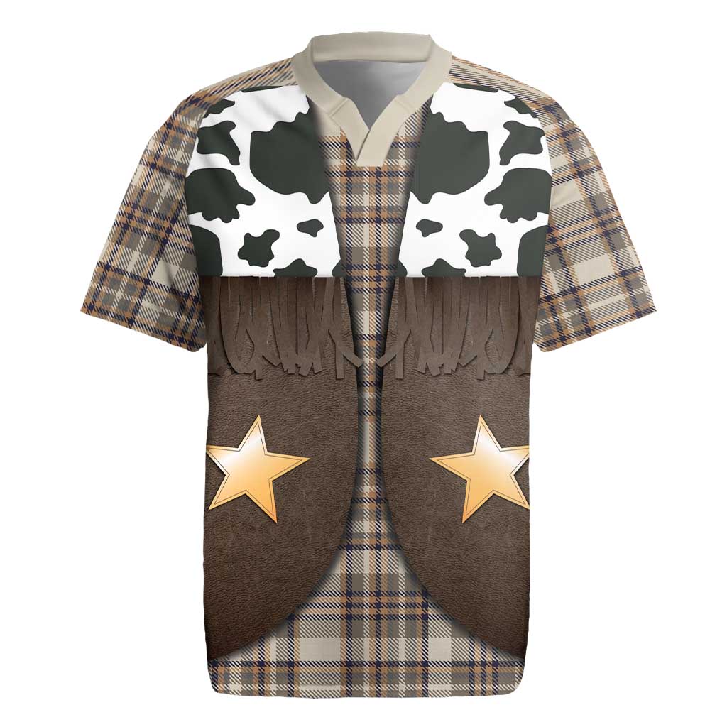 Cowboy Vest Costume Rugby Jersey Brown Beige Plaid Pattern - Wonder Print Shop