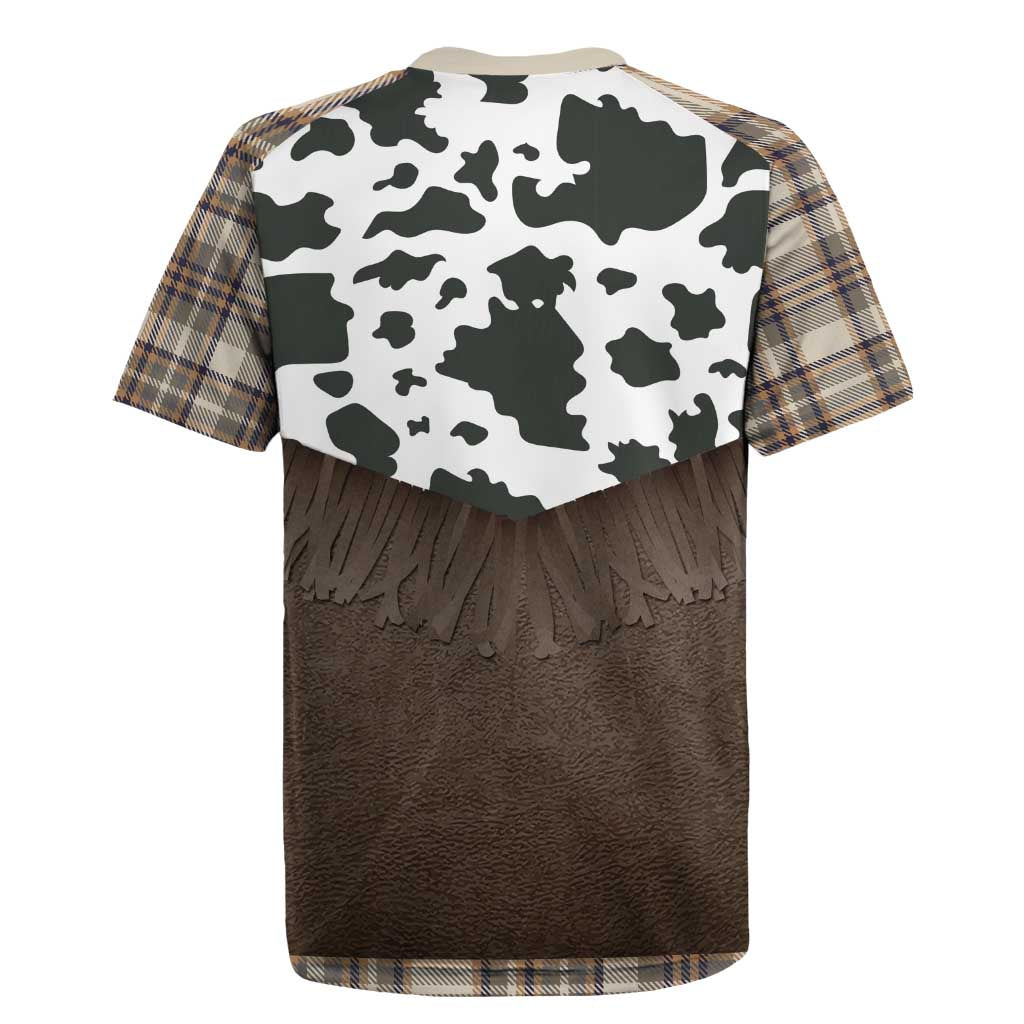 Cowboy Vest Costume Rugby Jersey Brown Beige Plaid Pattern - Wonder Print Shop