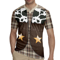 Cowboy Vest Costume Rugby Jersey Brown Beige Plaid Pattern - Wonder Print Shop