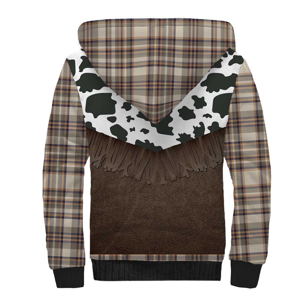 Cowboy Vest Costume Sherpa Hoodie Brown Beige Plaid Pattern - Wonder Print Shop
