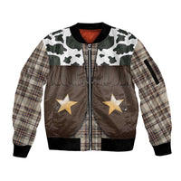 Cowboy Vest Costume Sleeve Zip Bomber Jacket Brown Beige Plaid Pattern - Wonder Print Shop