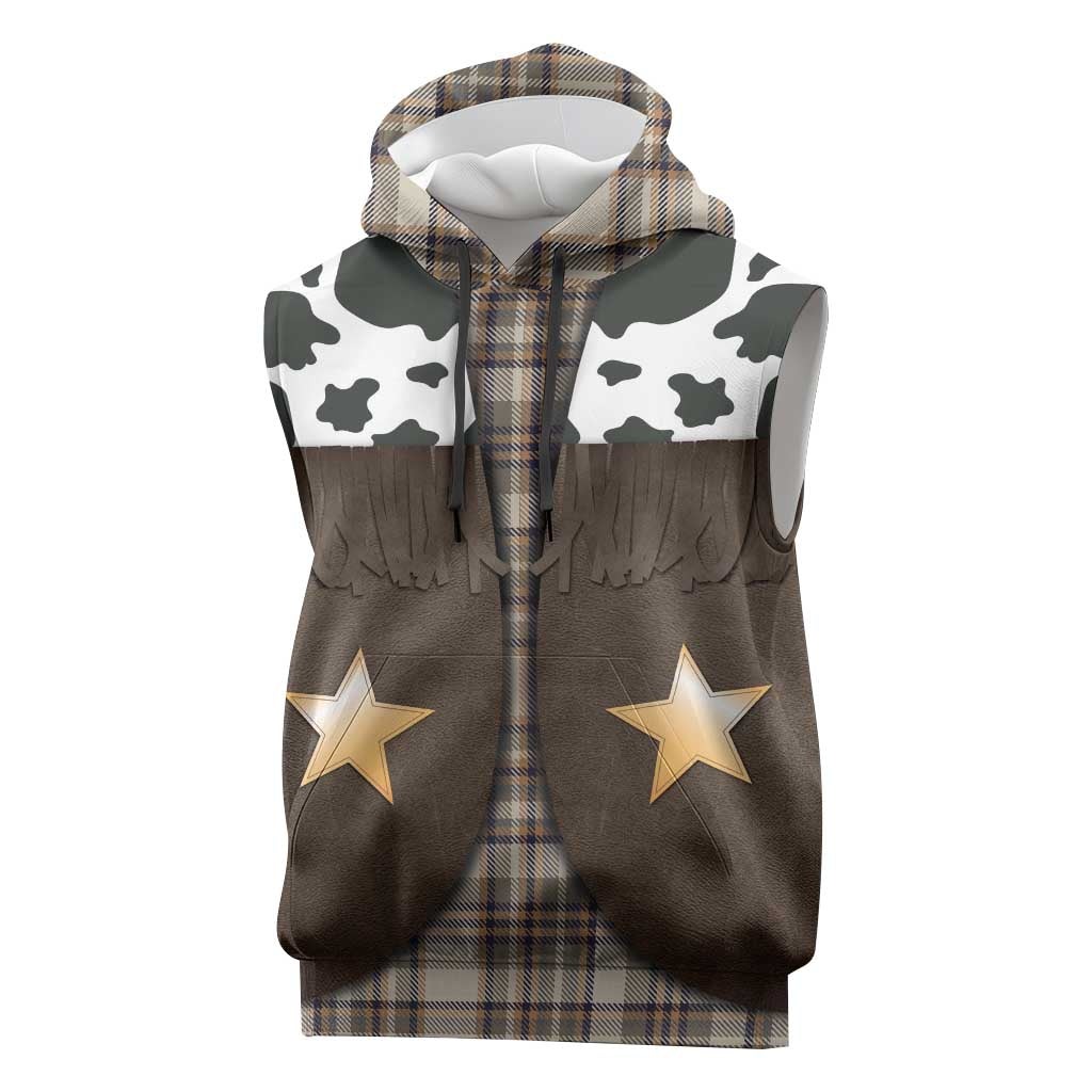 Cowboy Vest Costume Sleeveless Hoodie Brown Beige Plaid Pattern - Wonder Print Shop