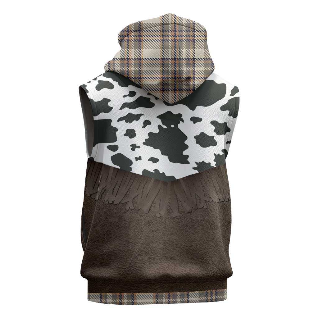 Cowboy Vest Costume Sleeveless Hoodie Brown Beige Plaid Pattern - Wonder Print Shop