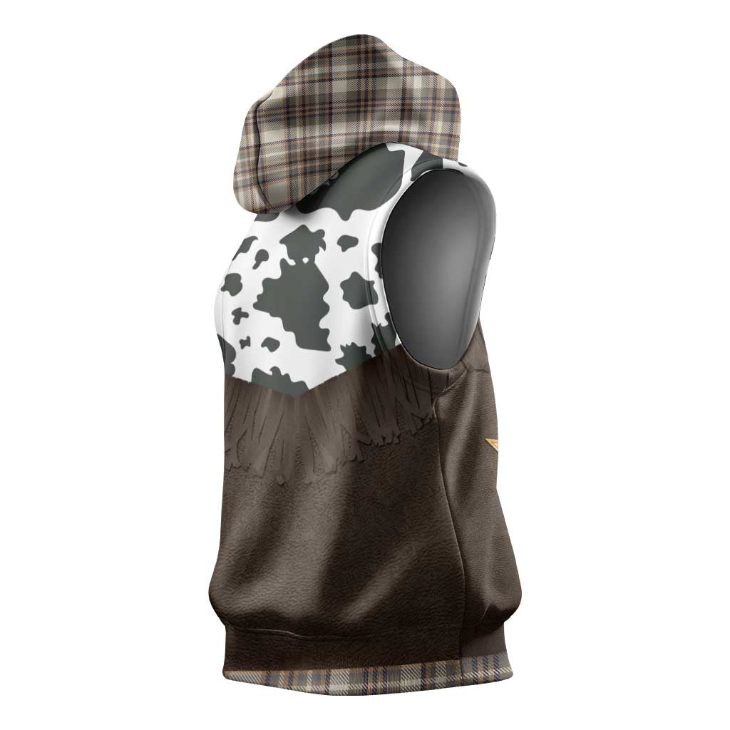 Cowboy Vest Costume Sleeveless Hoodie Brown Beige Plaid Pattern - Wonder Print Shop