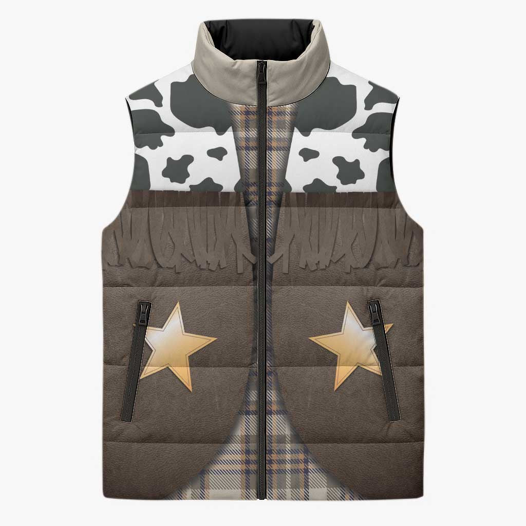 Cowboy Vest Costume Sleeveless Puffer Jacket Brown Beige Plaid Pattern - Wonder Print Shop