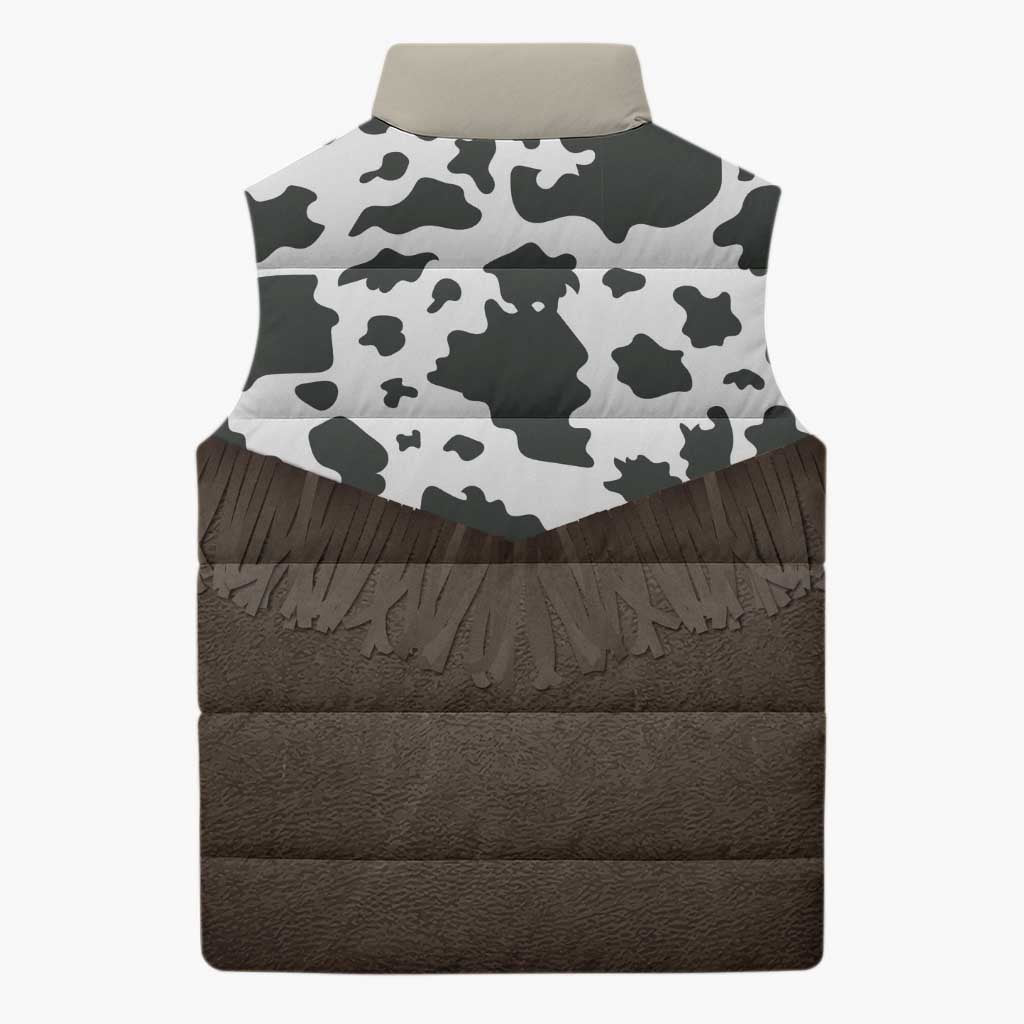 Cowboy Vest Costume Sleeveless Puffer Jacket Brown Beige Plaid Pattern - Wonder Print Shop