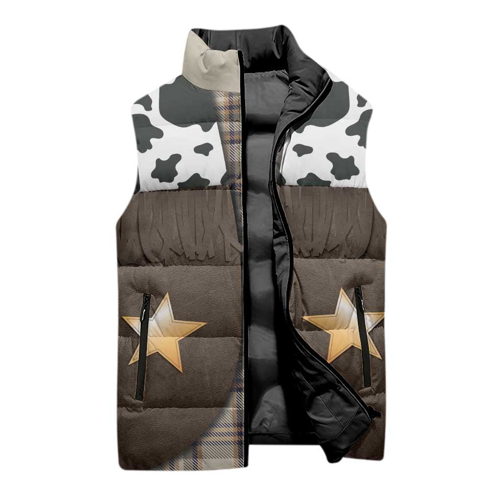 Cowboy Vest Costume Sleeveless Puffer Jacket Brown Beige Plaid Pattern - Wonder Print Shop
