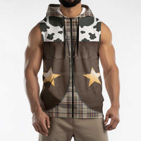 Cowboy Vest Costume Sleeveless Zip Hoodie Brown Beige Plaid Pattern - Wonder Print Shop