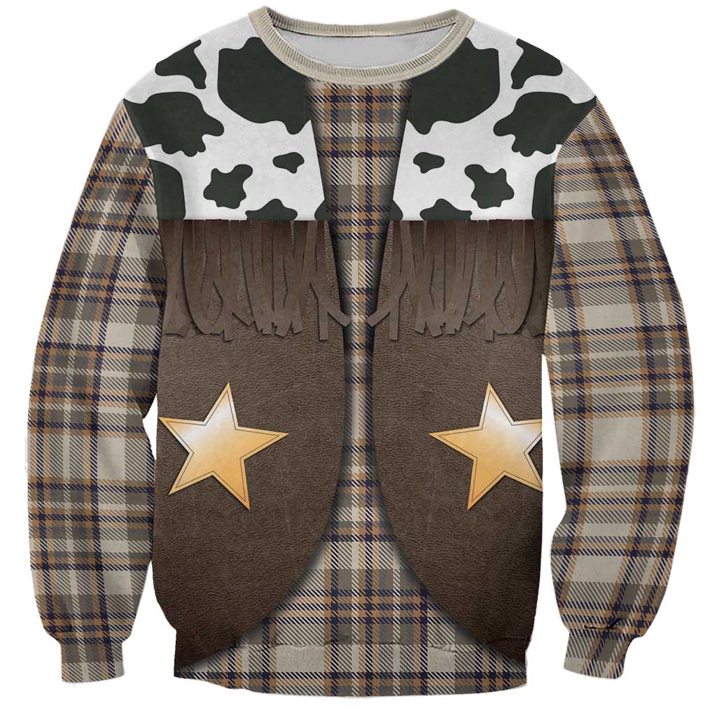Cowboy Vest Costume Sweatshirt Brown Beige Plaid Pattern - Wonder Print Shop