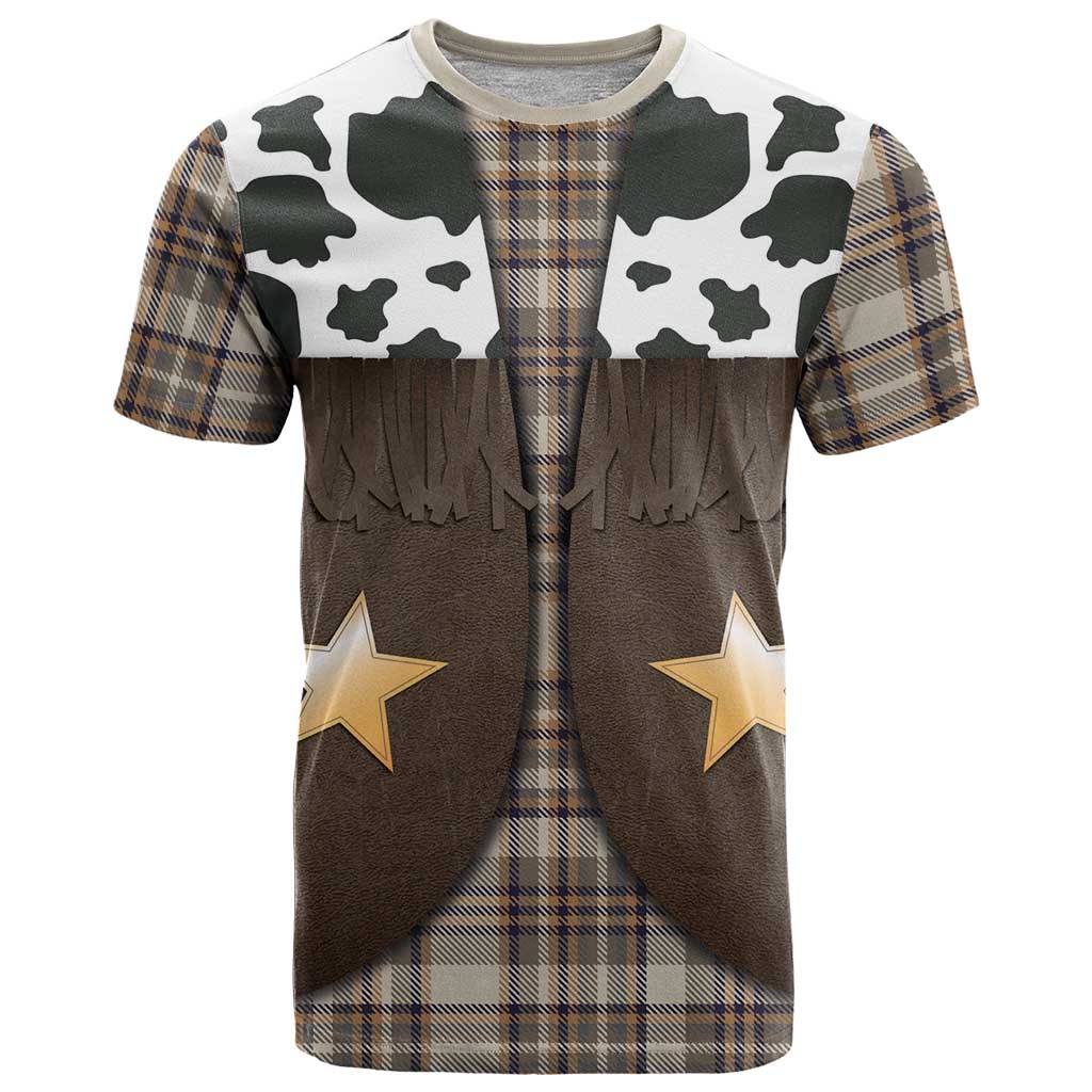 Cowboy Vest Costume T Shirt Brown Beige Plaid Pattern - Wonder Print Shop
