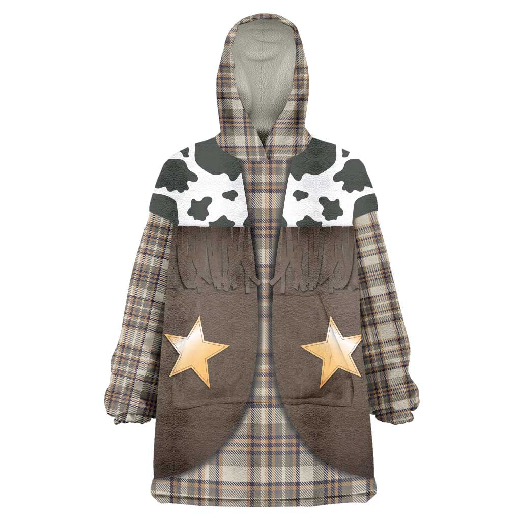 Cowboy Vest Costume Wearable Blanket Hoodie Brown Beige Plaid Pattern - Wonder Print Shop