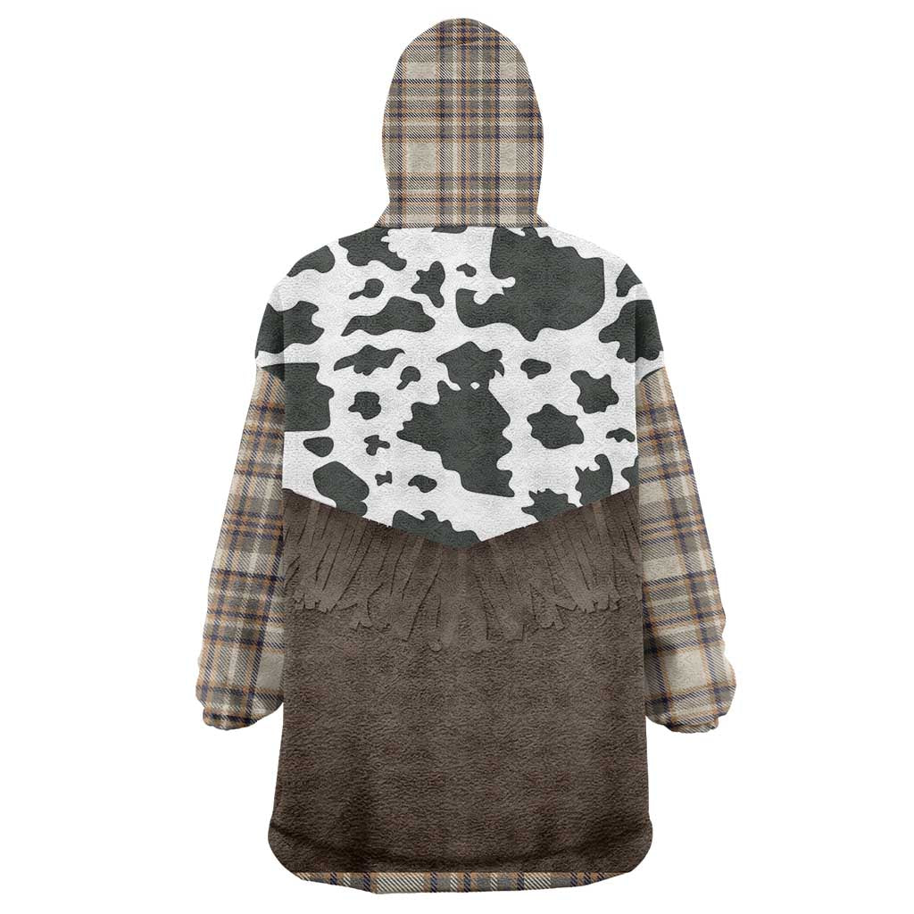 Cowboy Vest Costume Wearable Blanket Hoodie Brown Beige Plaid Pattern - Wonder Print Shop