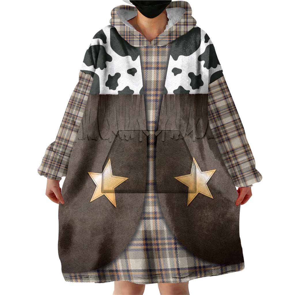 Cowboy Vest Costume Wearable Blanket Hoodie Brown Beige Plaid Pattern - Wonder Print Shop