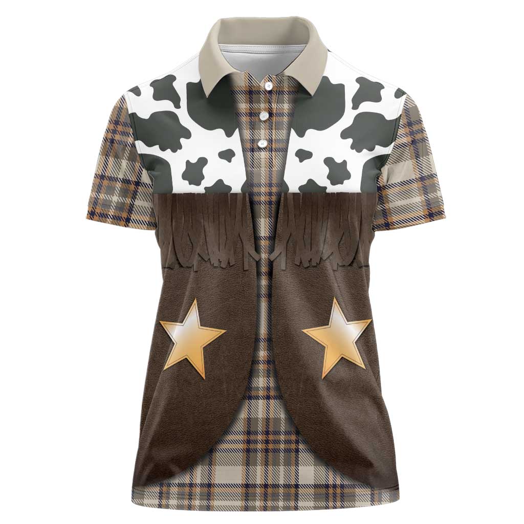Cowboy Vest Costume Women Polo Shirt Brown Beige Plaid Pattern - Wonder Print Shop