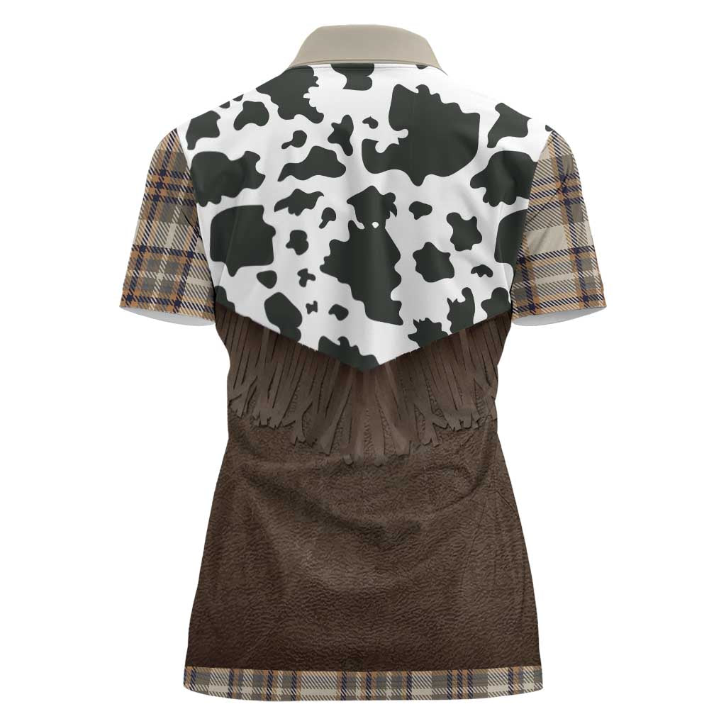 Cowboy Vest Costume Women Polo Shirt Brown Beige Plaid Pattern - Wonder Print Shop