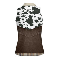 Cowboy Vest Costume Women Sleeveless Polo Shirt Brown Beige Plaid Pattern - Wonder Print Shop
