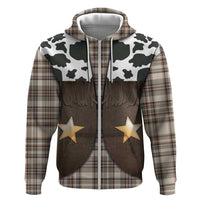 Cowboy Vest Costume Zip Hoodie Brown Beige Plaid Pattern - Wonder Print Shop