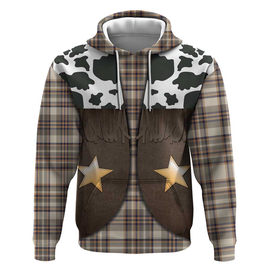 Cowboy Vest Costume Zip Hoodie Brown Beige Plaid Pattern - Wonder Print Shop