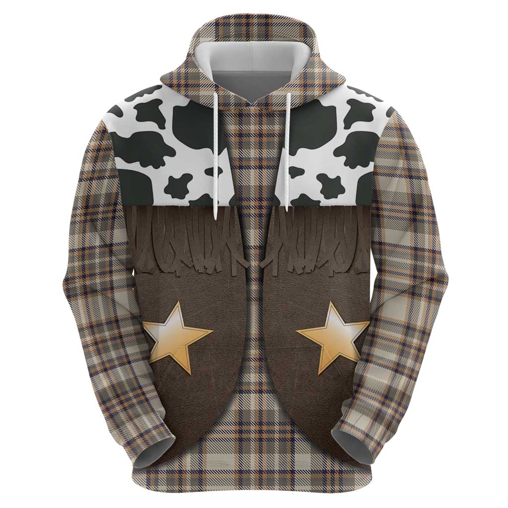 Cowboy Vest Costume Zip Hoodie Brown Beige Plaid Pattern - Wonder Print Shop