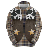 Cowboy Vest Costume Zip Hoodie Brown Beige Plaid Pattern - Wonder Print Shop