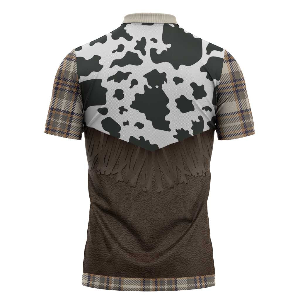 Cowboy Vest Costume Zipper Polo Shirt Brown Beige Plaid Pattern - Wonder Print Shop