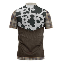 Cowboy Vest Costume Zipper Polo Shirt Brown Beige Plaid Pattern - Wonder Print Shop