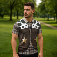 Cowboy Vest Costume Zipper Polo Shirt Brown Beige Plaid Pattern - Wonder Print Shop