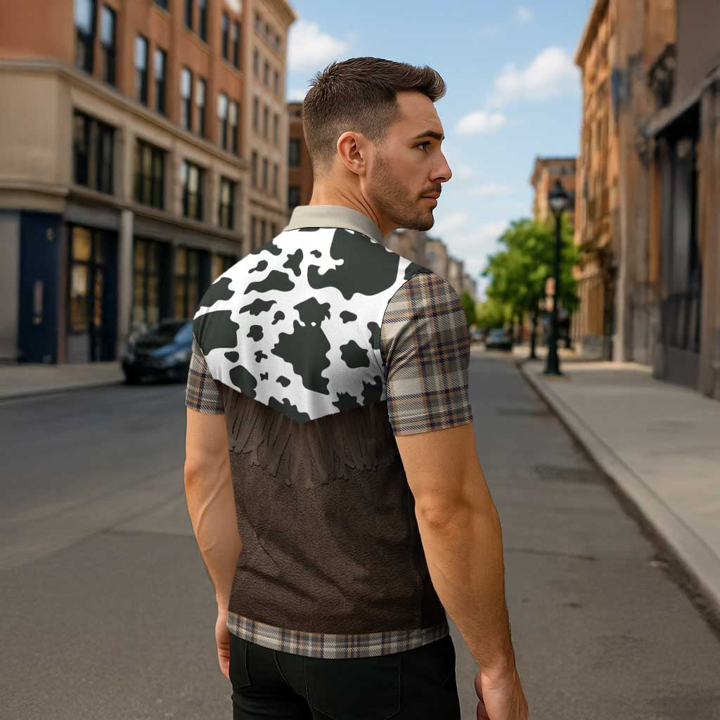 Cowboy Vest Costume Zipper Polo Shirt Brown Beige Plaid Pattern - Wonder Print Shop