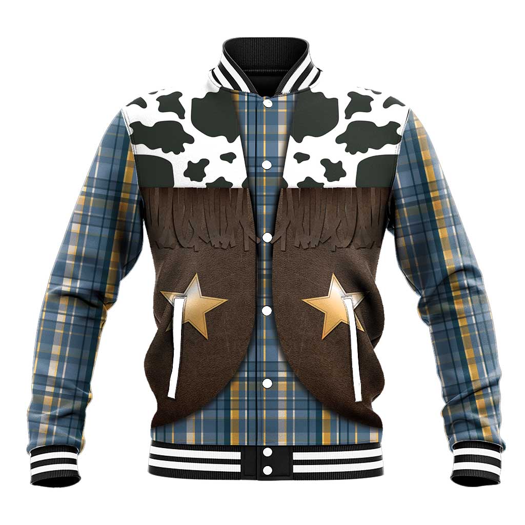 Cowboy Vest Costume Baseball Jacket Blue Yellow Plaid Pattern - Wonder Print Shop